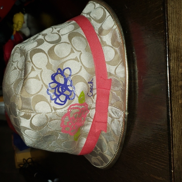 New Coach Poppy Fedora Floral Sig. C Metallic Gold Trim Floral Bucket Hat XS/S - Picture 3 of 15